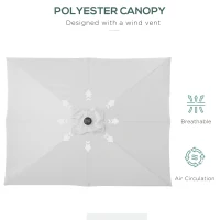 Outsunny 9' x 7' Patio Umbrella Outdoor Table Market Umbrella with Crank, Solar LED Lights, 45° Tilt, Push-Button Operation, for Deck, Backyard, Pool and Lawn, White(m-8)