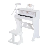 Qaba 37-Key Kids Princess Electronic Piano Toddler Toy Keyboard with Stool, MP3, Record, Light and Microphone for 3 years+, White(m-11)