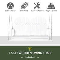 Outsunny 46" 2-Person Outdoor Porch Swing Bench with Solid Wood Design, Southern Style, & Chains Included, 440 lb Weight Capacity, White(m-4)
