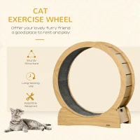 PawHut Cat Running Wheel Cat Tree with Carpet Runway Cat Exercise Wheel with Brake Cat Tower Pet Furniture for Kittens Natural(m-5)