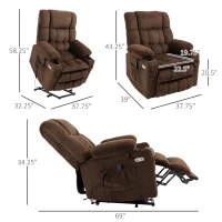 HOMCOM Power Lift Chair, Fabric Upholstered Recliner for Elderly with USB Ports, Cup Holders, Remote Control, and Side Pockets, Brown(m-3)
