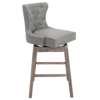 HOMCOM Upholstered Fabric Bar Height Bar Stools Set of 2, 180° Swivel Nailhead-Trim Pub Chairs, 30" Seat Height with Rubber Wood Legs, Grey(m-11)