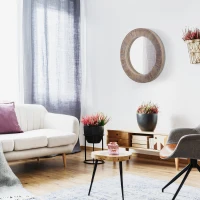 HOMCOM 31" Farmhouse Wood Wall Mirror, Decorative Round Mirror for Wall Decor in Living Room, Bedroom, Rustic Brown(m-8)