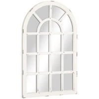 HOMCOM 43" x 27.5" Large Wall Mirror, Arch Window Mirror for Wall Decor in Living Room, Bedroom, Entryway, Rustic White(m-1)