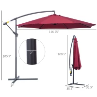 Outsunny 10' Cantilever Patio Umbrellas with UV and Water Resistant for Patio & Backyard Comfortable Red(m-3)