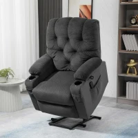 HOMCOM Power Lift Chair, Fabric Tufted Recliner Sofa Chair for Elderly with Cup Holders, Remote Control, and Side Pockets, Dark Grey(m-2)