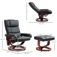 HOMCOM Recliner Chair with Ottoman, Electric Faux Leather Recliner with 10 Vibration Points and 5 Massage Mode, Reclining Chair with Swivel Wood Base, Remote Control and Side Pocket, Black(m-3)