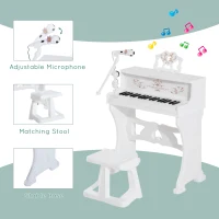 Qaba 37-Key Kids Princess Electronic Piano Toddler Toy Keyboard with Stool, MP3, Record, Light and Microphone for 3 years+, White(m-4)