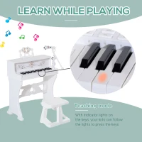 Qaba 37-Key Kids Princess Electronic Piano Toddler Toy Keyboard with Stool, MP3, Record, Light and Microphone for 3 years+, White(m-6)
