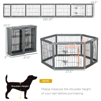 PawHut 24.5" Heavy Duty Pet Playpen, 6 Panels Dog Exercise Pen, Foldable Puppy Play Whelping Fence, with Door, Double Locking Latches, for Indoor Outdoor Use, Gray(m-3)