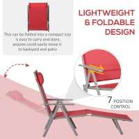 Outsunny Outdoor Folding Chaise Lounge Chair, Portable Lightweight Reclining Sun Lounger with 7-Position Adjustable Backrest & Pillow for Patio, Deck, and Poolside, Red(m-6)