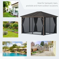 Outsunny 10'x12' Hardtop Gazebo with Mesh Curtains, Steel Slat Canopy, Outdoor Shelter for Patio, Garden, Dark Grey(m-6)