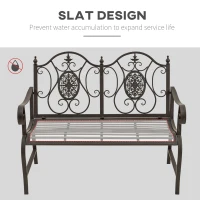 Outsunny 47" 2-Person Metal Garden Bench Outdoor Loveseat Yard Decorative Chair Park Seat Patio Furniture Brown(m-6)