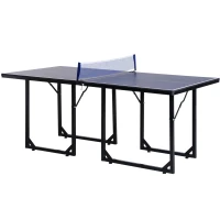 Soozier 72" Compact Folding Multi-Use Indoor / Outdoor Table Tennis Table With Net And Post Set, Blue(m-1)