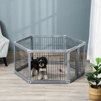 PawHut 24.5" Heavy Duty Pet Playpen, 6 Panels Dog Exercise Pen, Foldable Puppy Play Whelping Fence, with Door, Double Locking Latches, for Indoor Outdoor Use, Gray(m-2)
