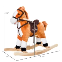 Qaba Kids Plush Toy Rocking Horse, Wooden Ride-on Chair, Plush Animal Rocker with Realistic Sounds and Moving Tail for Toddlers, Brown(m-3)