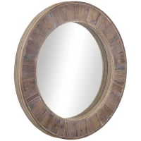 HOMCOM 31" Farmhouse Wood Wall Mirror, Decorative Round Mirror for Wall Decor in Living Room, Bedroom, Rustic Brown(m-1)
