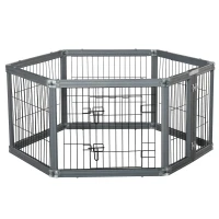 PawHut 24.5" Heavy Duty Pet Playpen, 6 Panels Dog Exercise Pen, Foldable Puppy Play Whelping Fence, with Door, Double Locking Latches, for Indoor Outdoor Use, Gray(m-1)