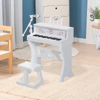Qaba 37-Key Kids Princess Electronic Piano Toddler Toy Keyboard with Stool, MP3, Record, Light and Microphone for 3 years+, White(m-8)
