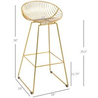 HOMCOM Modern Bar Stools Set of 2, Bar Height Barstools, 29.5" Seat Height Bar Chairs for Kitchen, Pub with Backrest and Footrest, Steel Frame, Gold(m-3)