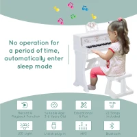 Qaba 37-Key Kids Princess Electronic Piano Toddler Toy Keyboard with Stool, MP3, Record, Light and Microphone for 3 years+, White(m-5)