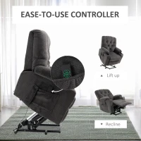 HOMCOM Power Lift Chair, Fabric Tufted Recliner Sofa Chair for Elderly with Cup Holders, Remote Control, and Side Pockets, Dark Grey(m-7)