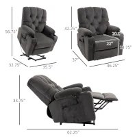 HOMCOM Power Lift Chair, Fabric Tufted Recliner Sofa Chair for Elderly with Cup Holders, Remote Control, and Side Pockets, Dark Grey(m-3)