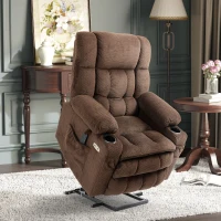 HOMCOM Power Lift Chair, Fabric Upholstered Recliner for Elderly with USB Ports, Cup Holders, Remote Control, and Side Pockets, Brown(m-2)