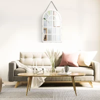 HOMCOM 43" x 27.5" Large Wall Mirror, Arch Window Mirror for Wall Decor in Living Room, Bedroom, Entryway, Rustic White(m-5)