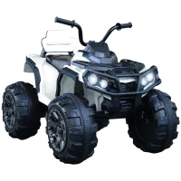Aosom 12V Kids ATV Ride-on Four Wheeler Car with Bluetooth MP3 Real Working Headlights, Music/Radio Player, & Smooth Suspension, White(m-9)