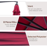 Outsunny 10' Cantilever Patio Umbrellas with UV and Water Resistant for Patio & Backyard Comfortable Red(m-7)