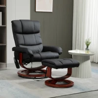 HOMCOM Recliner Chair with Ottoman, Electric Faux Leather Recliner with 10 Vibration Points and 5 Massage Mode, Reclining Chair with Swivel Wood Base, Remote Control and Side Pocket, Black(m-2)