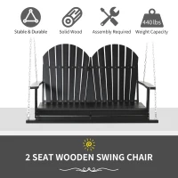 Outsunny 46" 2-Person Outdoor Porch Swing Bench with Solid Wood Design, Southern Style, & Chains Included, 440 lb Weight Capacity, Black(m-4)