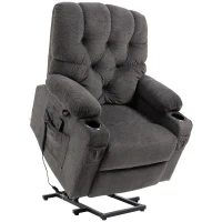 HOMCOM Power Lift Chair, Fabric Tufted Recliner Sofa Chair for Elderly with Cup Holders, Remote Control, and Side Pockets, Dark Grey(m-1)