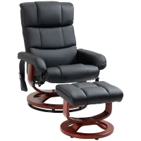 HOMCOM Recliner Chair with Ottoman, Electric Faux Leather Recliner with 10 Vibration Points and 5 Massage Mode, Reclining Chair with Swivel Wood Base, Remote Control and Side Pocket, Black(m-1)