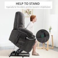 HOMCOM Power Lift Chair, Fabric Tufted Recliner Sofa Chair for Elderly with Cup Holders, Remote Control, and Side Pockets, Dark Grey(m-5)