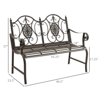 Outsunny 47" 2-Person Metal Garden Bench Outdoor Loveseat Yard Decorative Chair Park Seat Patio Furniture Brown(m-3)