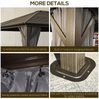 Outsunny 10'x12' Hardtop Gazebo with Mesh Curtains, Steel Slat Canopy, Outdoor Shelter for Patio, Garden, Dark Grey(m-5)