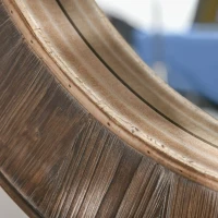 HOMCOM 31" Farmhouse Wood Wall Mirror, Decorative Round Mirror for Wall Decor in Living Room, Bedroom, Rustic Brown(m-12)