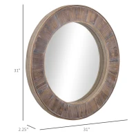 HOMCOM 31" Farmhouse Wood Wall Mirror, Decorative Round Mirror for Wall Decor in Living Room, Bedroom, Rustic Brown(m-3)