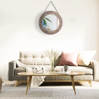 HOMCOM 31" Farmhouse Wood Wall Mirror, Decorative Round Mirror for Wall Decor in Living Room, Bedroom, Rustic Brown(m-9)