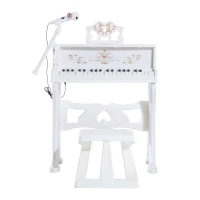 Qaba 37-Key Kids Princess Electronic Piano Toddler Toy Keyboard with Stool, MP3, Record, Light and Microphone for 3 years+, White(m-10)