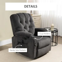 HOMCOM Power Lift Chair, Fabric Tufted Recliner Sofa Chair for Elderly with Cup Holders, Remote Control, and Side Pockets, Dark Grey(m-8)