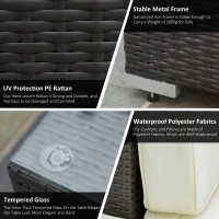 Outsunny 6 Pieces Wicker Patio Furniture Set with Thick Cushions, Deluxe Outdoor All-Weather Resistant PE Rattan Sectional Conversation Sofa Set with Glass Top Table, Beige(m-4)