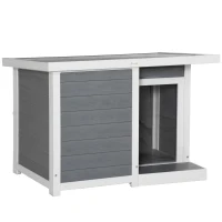 PawHut Outdoor Indoor Dog House with Openable Top, Weather Resistant Dog Kennel with Porch, Pet Furniture for Small and Medium Sized Dogs, Gray(m-1)