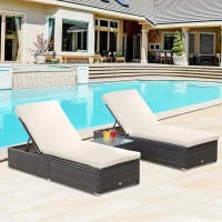 Outsunny Outdoor Lounge Chairs Set of 2 with 5-Level Angles Adjust Backrest, Thick Cushions, & Matching Table, Patio Rattan Furniture Sets for Pool Side, Balcony, Beach, Yard, MixedBrown(m-2)