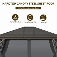 Outsunny 10'x12' Hardtop Gazebo with Mesh Curtains, Steel Slat Canopy, Outdoor Shelter for Patio, Garden, Dark Grey(m-3)