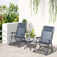Outsunny Outdoor Folding Rocking Chair Patio Table Seating Set, 2 Rocking Chairs with Armrests and 1 Side Table with Tempered Glass - Gray(m-2)