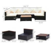 Outsunny 7-Piece Patio Furniture Sets PE Rattan Sectional Sofa Set Outdoor Conversation Set w/ Acacia Top Coffee Table & Cushion for Garden, Backyard, Beige(m-3)