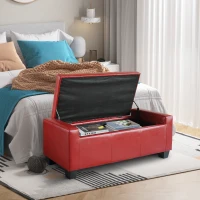 HOMCOM 50.5" Faux Leather Rectangular Tufted Storage Ottoman, Bright Red(m-10)